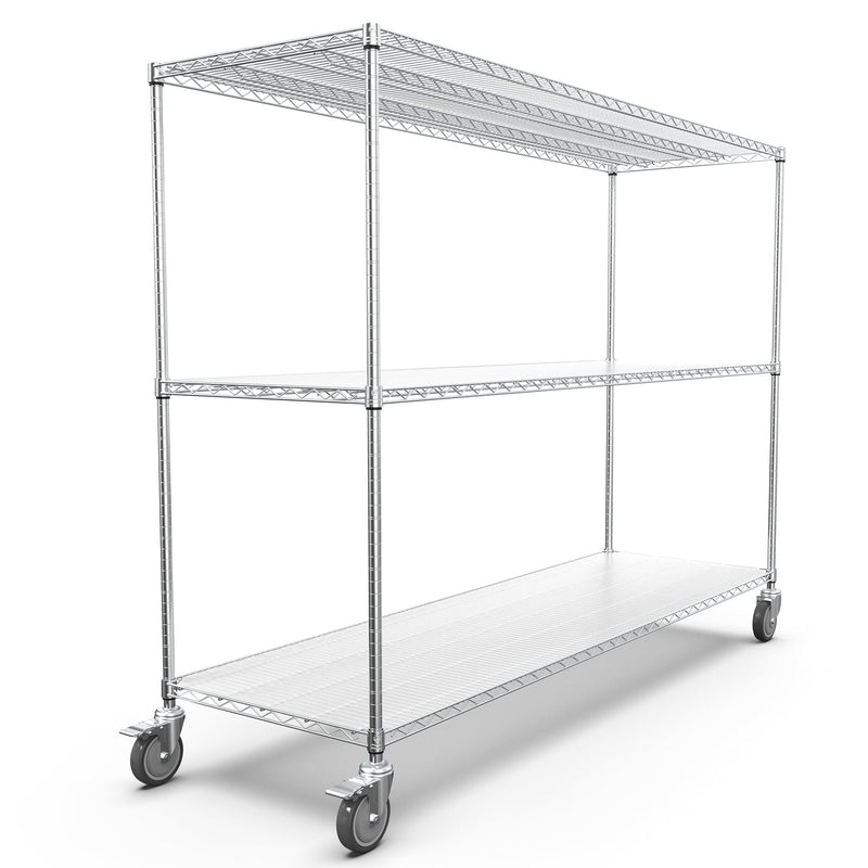 3 Tier Standing Shelf Units, 3000 LBS NSF Height Adjustable Metal Garage Storage Shelves with Wheels, Heavy Duty Storage Rack Metal Shelves - Black - 3T-2472-CHROME