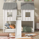 Twin Over Twin House Bunk Bed With Slide And Windows - White / Gray by HouseOfZazla