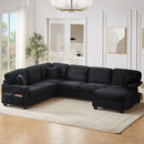 Upholstered U-Shaped Sectional Sofa With Movable Ottoman And Side Storage Pockets by HouseOfZazla