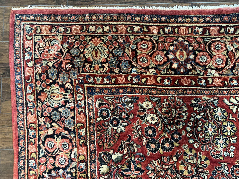 1920s Persian Sarouk Rug 9x12, Red Persian Carpet, High Quality Persian Rug, Allover Floral Pattern, Antique Oriental Rug, Wool Handmade Room Sized