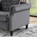 57" Chesterfield Sofa Grey Velvet for Living Room, 2 Seater Sofa Tufted Couch with Rolled Arms and Nailhead for Living Room, Bedroom, Office, Apartment, two pillows