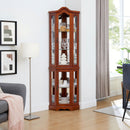 Corner Curio Cabinet With Lights, Adjustable Shelves, Mirrored Back - Walnut by HouseOfZazla