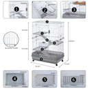 4-Tier 32" Small Animal Metal Cage Height Adjustable with Lockable Casters Grilles Pull-out Tray for Rabbit Chinchilla Ferret Bunny Guinea Pig Squirrel Hedgehog (GREY)