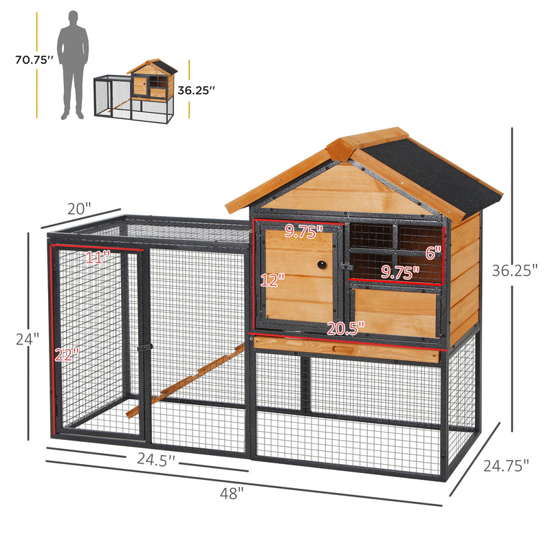 2-Level Rabbit Hutch Bunny House with Weatherproof Asphalt Roof, Removable Tray and Ramp for Outdoor