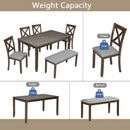 6PCs Kitchen Dining Set, Rectangular Wooden Dining Table with 4 Upholstered Chairs and a Bench, Dining Table Set for 6 People, Living Room, Home Bar and Kitchen, Walnut by Montret