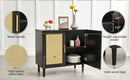 Side Panel Buffet Cabinet With Natural Rattan Door, Rattan Storage Cabinet With Adjustable Shelves, Side Panel And Buffet With Storage Space, Modern Console Cabinet In Bedroom And Living Room - Black / Beige by HouseOfZazla