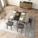 55.11" -70.86"Retro Rectangular Stretch Dining Table, Grey Carole Top With Black Embossed Center Plate, Black Fine Sand Cross Iron Foot Base Dining Table, With Storage Box.