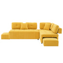 91.73" L-shaped Sofa Sectional Sofa Couch with 2 Stools and 2 Lumbar Pillows for Living Room, Yellow