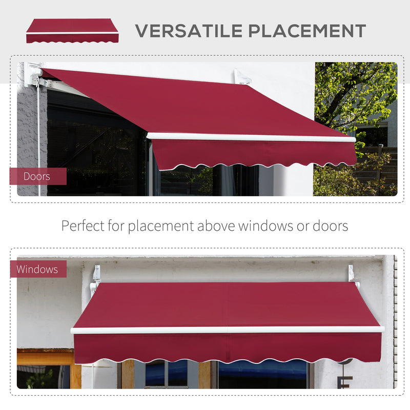 8' x 7' Patio Retractable Awning, Manual Exterior Sun Shade Deck Window Cover, Wine Red