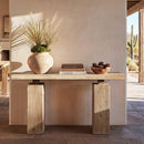 Calder 60' Solid Reclaimed Elm Plinth Console Table, Heritage Light Natural Brown