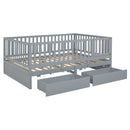 Daybed With Fence Guardrails And 2 Drawers, Split Into Independent Floor Bed & Daybed by HouseOfZazla