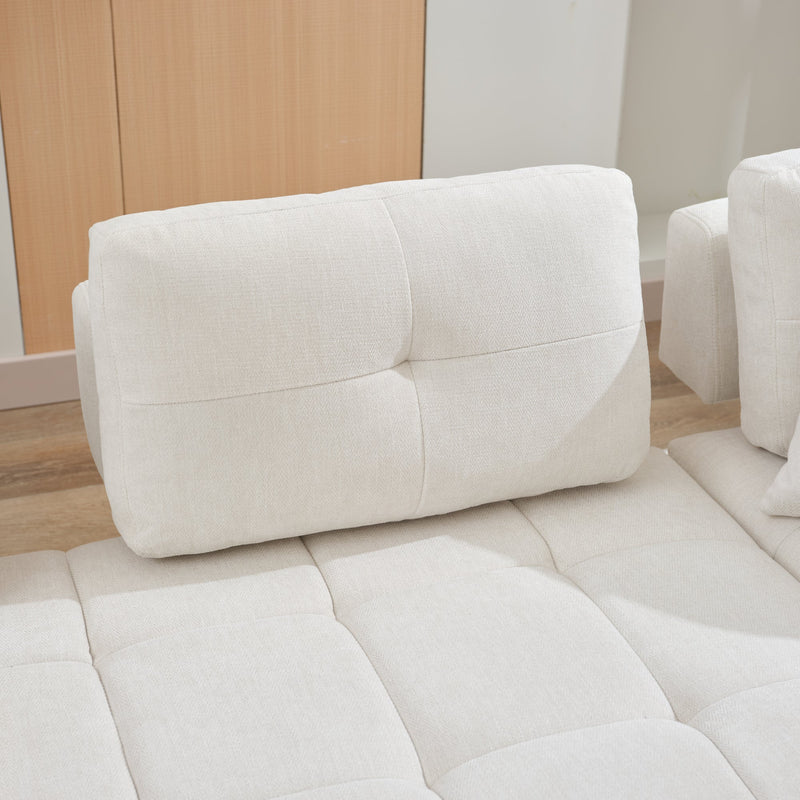 91.73" L-shaped Sofa Sectional Sofa Couch with 2 Stools and 2 Lumbar Pillows for Living Room, Biege