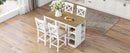 60"Lx30"W Solid Wood Farmhouse Counter Height Dining Table Set with 3-Tier Storage Shelves, Upholstered Dining Chairs for 4, 5-Piece, White