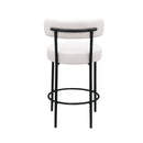 Modern Sherpa Counter Height Stools, Uphsoltered Seat Height Barstools With Brushed Brass Metal Legs Round Low Back Kitchen Stools With Footrest For Dining Room (Set of 2) by HouseOfZazla