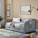 Daybed With Trundle And Storage Drawers, Flat Arms With Pocket