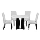 5-Piece Round Dining Table set, 43-Inch Modern Dining Table and 4 Upholstered Chairs for Dining Room, Kitchen Room, Living Room, Easy Assembly