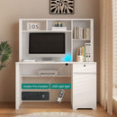 Computer Desk With Hutch & Bookshelf, Wood Executive Desk Teens Student Desk Writing Laptop Home Office Desk With Drawers, 3 Ac Outlets And 2 USB Charging Ports, Study Laptop Table For Home - White by HouseOfZazla