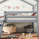 Low Loft House Bed With Slide, Ladder, Safety Guardrails, House Roof Frame by HouseOfZazla