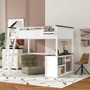 Queen Size Loft Bed With Desk, Open Shelf, Storage Box And USB Charging Station - White by HouseOfZazla