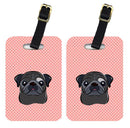 Checkerboard Pink Black Pug Luggage Tag