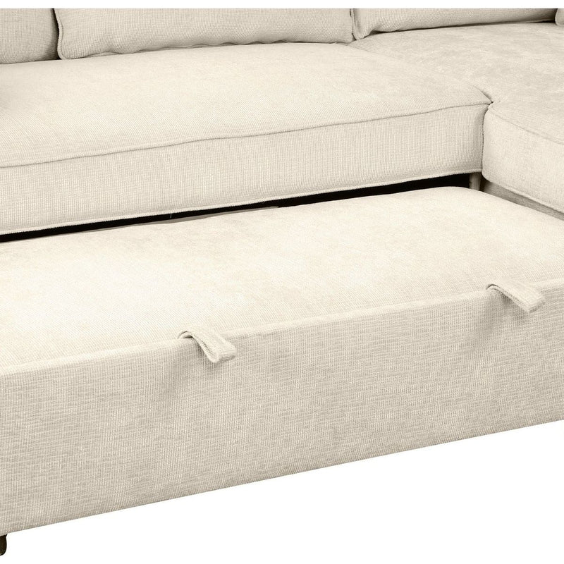 90" Pull Out Sleeper Sofa L-Shaped Couch Convertible Sofa Bed with Storage Chaise, Storage Racks and USB Ports (SG001340AA), Beige