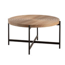 33" Modern Thread Design Round Coffee Table, MDF Table Top with Cross Legs Metal Base