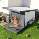 Modern Design Outdoor Dog House With Food Bowl And Wheels Pine - Gray / White by HouseOfZazla