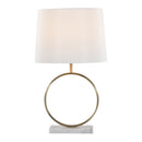 Moon Contemporary Table Lamp in White Marble, Gold Metal and White Shade