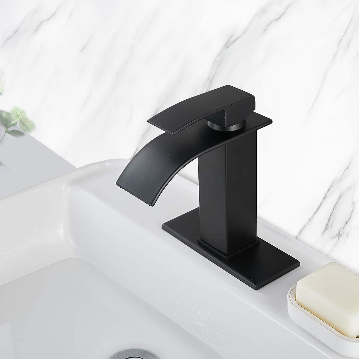 Waterfall Spout Bathroom Sink Single Handle Faucet with Pop-Up Drain, photo 7 of 10