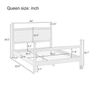 Mid-Century Modern Queen Size Solid Pine Wood Platform Bed with Upholstered Headboard in Boucle, No Box Spring Needed, Brown