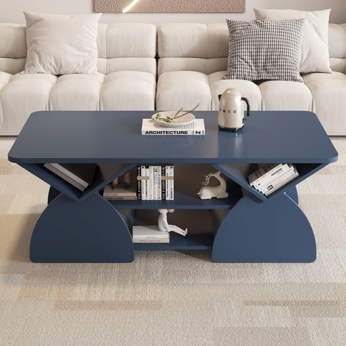 Geometric Engineered Coffee Table with Rounded Corners and Open Shelves, photo 10 of 12