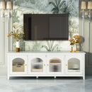 StylishTVcabinet Entertainment CenterTV Stand, TVconsoletable, Media Console, Solidwood Frame, Changhong Glass Door, Metal Handle by HouseOfZazla