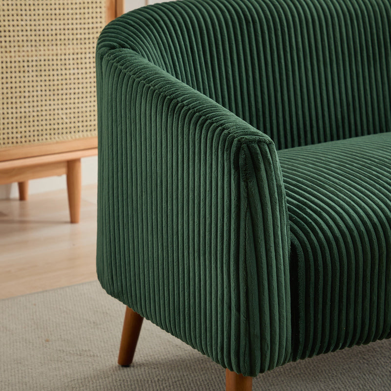 50.78'W Modern Loveseat Couch Sofa, Corduroy Fabric Upholstered 2-Seat Sofa with Wooden Walnut Legs for Small Space Office Studio Apartment Bedroom, Green