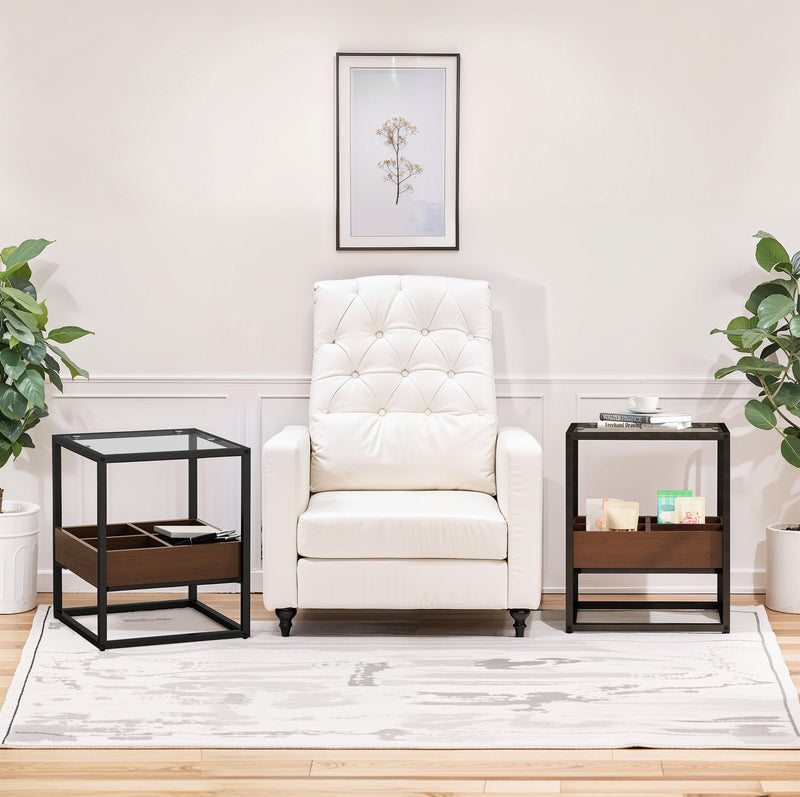 17.72" Modern Coffee Table Side Table With Storage Shelf and Metal Table Legs for Bedroom,Living Room (set of 2)