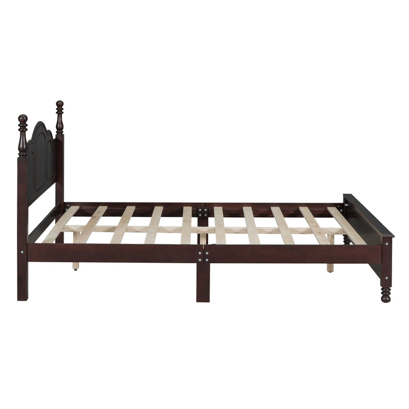 3-Pieces Bedroom Sets,Queen Size Wood Platform Bed and Two Nightstands-Dark Walnut