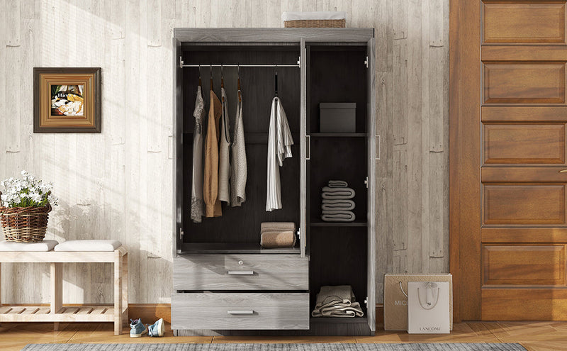3-Door Mirror Wardrobe with shelves, Gray