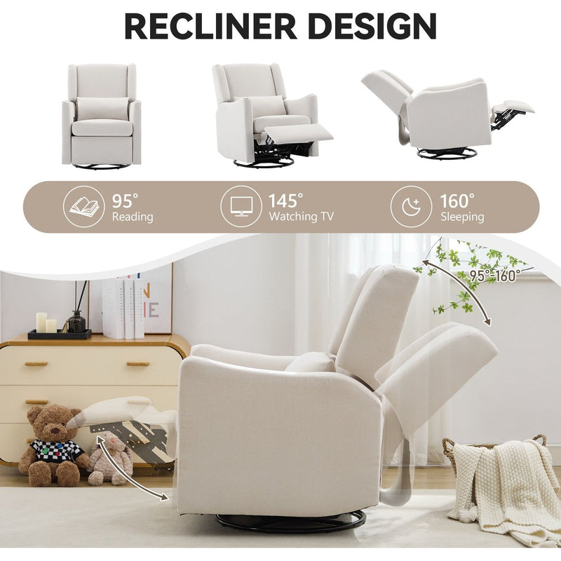29.5'' Wide Wingback Swivel Rocker Recliner Chair, Glider Rocker Recliner, Rocking Chair Nursery for Living Room Bedroom Apartment,Linen,Beige