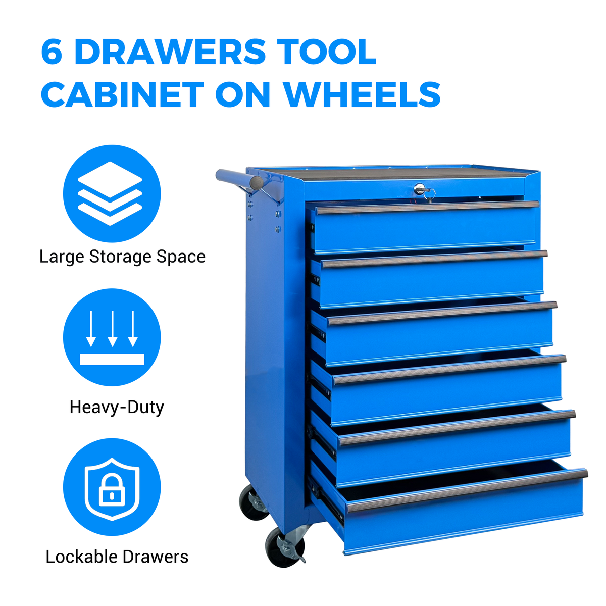Rolling Metal Tool Chest with 6 Drawers - Blue, photo 6 of 10