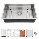 Undermount Kitchen Sink, Single Bowl With Ledge Workstation, 16 Gauge Stainless Steel - Brushed Nickel by HouseOfZazla