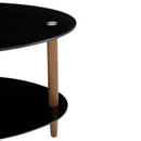 Oval Glass Coffee Table, Modern Table In Living Room Oak Wood Leg Tea Table 3-Layer Tempered Glass Table - Brown / Black by HouseOfZazla