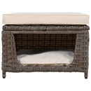 5 Pieces Outdoor Patio Furniture Set with Pet House Cool Bar and Retractable Side Tray, Rattan Wicker Patio Swivel Rocking Chairs Set of 2 with Ottomans for Backyard, Porch, Balcony, Beige