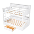 Twin Size Bunk Bed With Built-In Shelves Beside Both Upper And Down Bed And Storage Drawer by HouseOfZazla