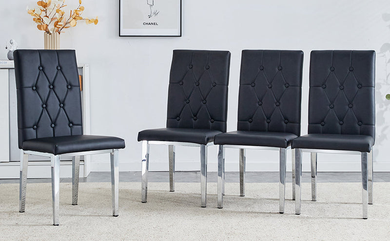 4-piece dining chair set, modern style kitchen soft cushion high backrest, with embedded buttons, metal leg office chair, suitable for restaurants, offices, and restaurants.