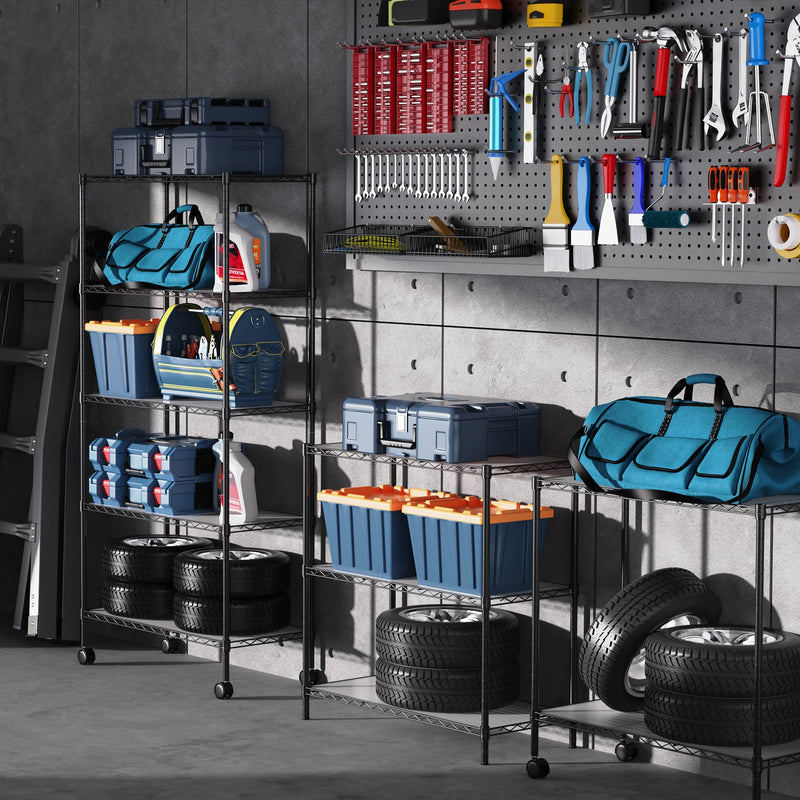 2 Pack 5 Tier Shelf Wire Shelving Unit, NSF Heavy Duty Wire Shelf Metal Large Storage Shelves Height Adjustable Utility for Garage Kitchen Office Commercial Shelving Steel Layer Shelf - Black