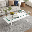 Rectangle Coffee Table, Tempered Glass Tabletop With Metal Legs, Modern Table For Living Room by HouseOfZazla