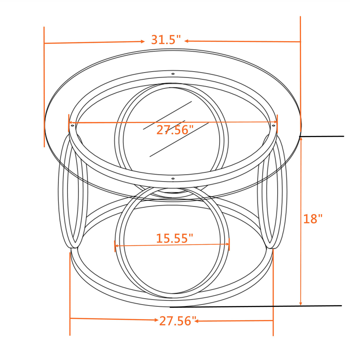 31.5" Modern Round Glass Top Coffee Table, photo 8 of 10