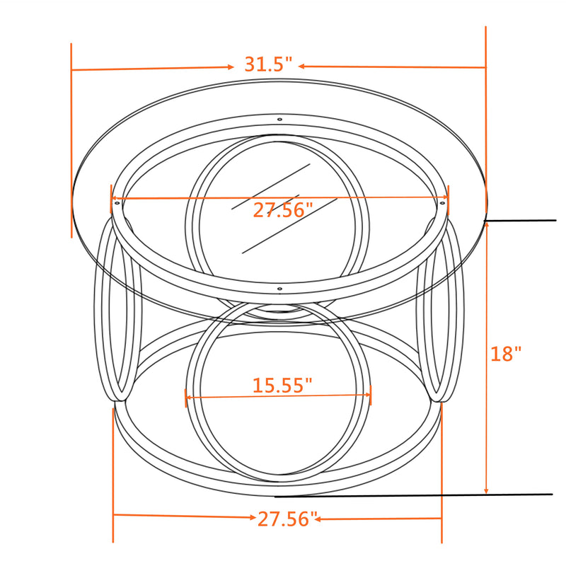 31.5" Modern Round Glass Top Coffee Table, photo 8 of 10
