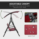 3-Person Porch Swing Bench with Stand & Adjustable Canopy, Armrests, Steel Frame for Outdoor, Garden, Patio, Porch & Poolside, Wine Red