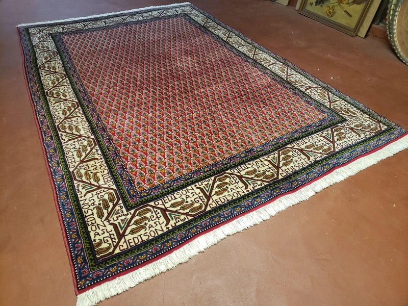 6x9 Finely Woven Turkish Tribal Rug, Boteh/Paisley Pattern, Red & Beige Area Rug, Vintage Wool Carpet, Entryway Rug, Hand-Knotted Foyer Rug