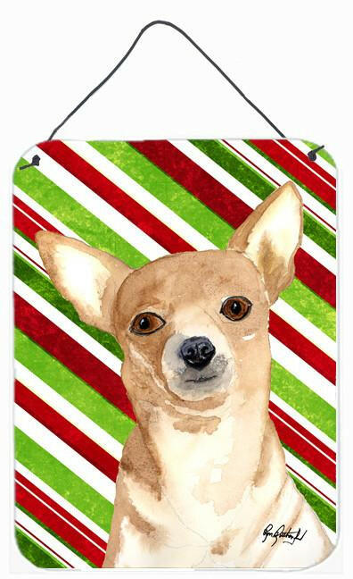 Candy Stripe Chihuahua Christmas Aluminium Metal Wall or Door Hanging Prints